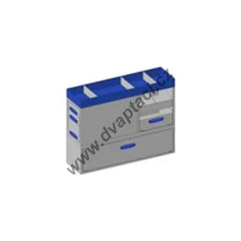 Dílenský regál Vestavba vozidla ZS 125/3 - Regál s policemi a plastovými kontejnery