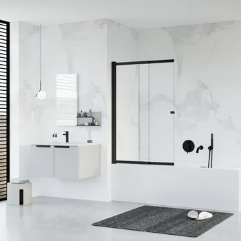 Vanová zástěna Vanová zástěna EASY SLIDE BLACK NEW - Černá matná, 100, 150, Univerzální Levé / Pravé, Čiré bezpečnostní sklo - 5 mm (BCEASL100BCN) HOPA