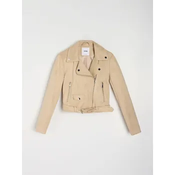 Dámský kabát Sinsay - Bunda biker s páskem - béžová - 662ER-02X - 662ER-02X-XXL