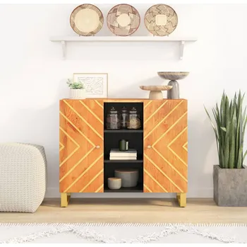 Organizace kuchyně Nábytek XL Odkládací skříňka hnědá a černá 90x33,5x75 cm masivní mangovník 356811