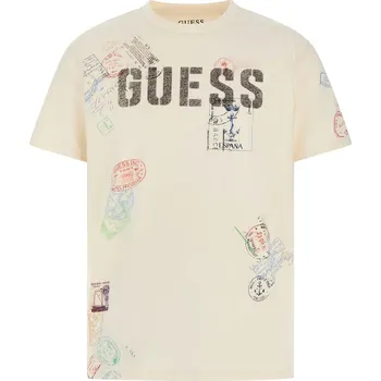 Pánské Tričko s krátkým rukávem GUESS SS BSC WORLD STAMPS TEE M4GI43KBZV1-F1LU – Béžová XL