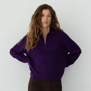 Dámský svetr Reserved - Vlněný svetr s límečkem - tmavě fialová - 385GX-49X - 385GX-49X-XL