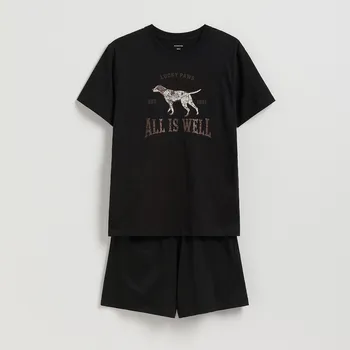 Pánské tričko Reserved - Dvoudílná pyžamová souprava s potiskem - černý - 920ER-99X - 920ER-99X-L