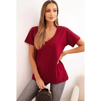 Dámská halenka Polski Dámská bavlněná blůza s výstřihem do V a krátkým rukávem bordová Polski tmavě červená 3403474
