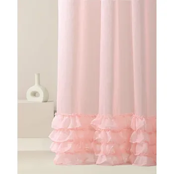 Závěs Růžový závěs Flavia s volánky na stříbrných průchodkách 140 x 250 cm