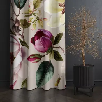 Závěs Dekorativní závěs krémový s květy magnólie Šířka: 160 cm | Délka: 250 cm