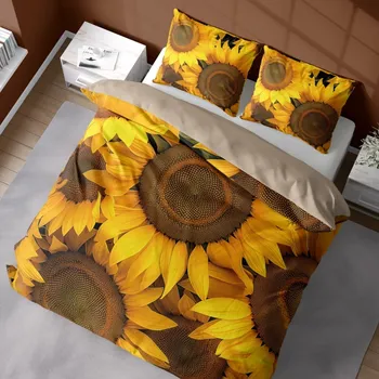 Povlečení Nemačkavé ložní povlečení se slunečnicemi z mikrovlákna 3 časti: 1ks 200x220 + 2ks 70x80