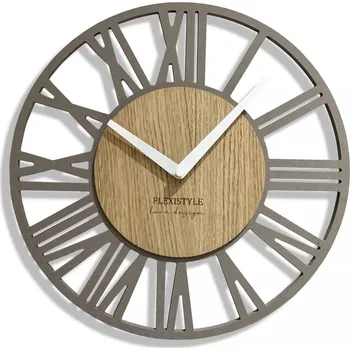 Hodiny Jednoduché šedé nástěnné hodiny v dřevěném designu