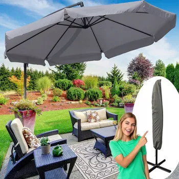 Slunečník Velký zahradní slunečník se stojanem šedý