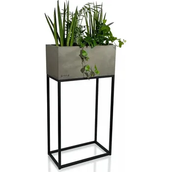 Květináč Krásný široký kovový květináč v šedé barvě na vysokých nožičkách LOFT FIORINO 42X22X80 cm