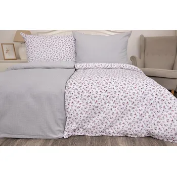 Povlečení Podpěrová Zdeňka Ložní povlečení krep - KYTIČKA bordó / šedý proužek velikost:: 1x povlečení 140/200 + 1x povlak 70/90