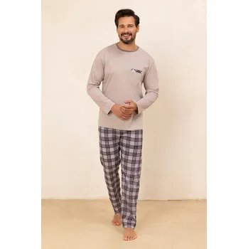 Pánské pyžamo Pánské pyžamo Rudolfo hnědé dlouhé XXL