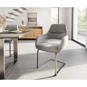 Jídelní židle DELIFE Jídelní židle Yago-Flex s područkami samet šedá jídelní židle plochá nerezová ocel taštičkové pružiny