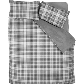 Povlečení Šedé povlečení na dvoulůžko/prodloužené s beránkem 230x220 cm Cosy Sherpa Check – Catherine Lansfield ID_1800977