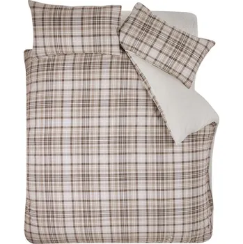 Povlečení Hnědé povlečení na jednolůžko s beránkem 135x200 cm Cosy Sherpa Check – Catherine Lansfield ID_1801939