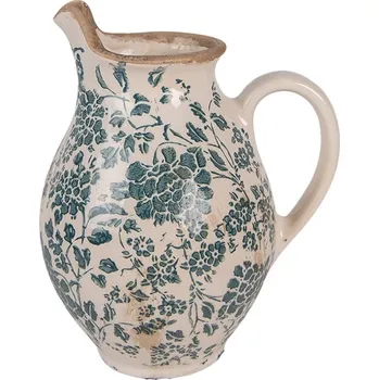 Retro béžový keramický dekorační džbán s květy S - 16*12*19 cm