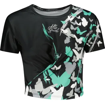 Dámské tričko Dámský funkční crop top premium ALTISPORT VOJ/ALW022TR07 ČERNÁ/TYRKYSOVÁ ČERNÁ/TYRKYSOVÁ L