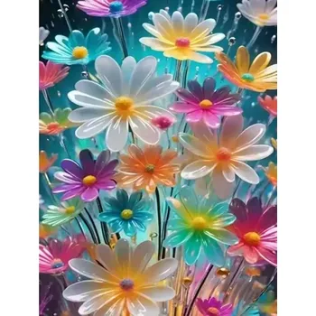 Diamantové malování Diamantové malování/Homfun - Barevné květinky + třpytivé kamínky