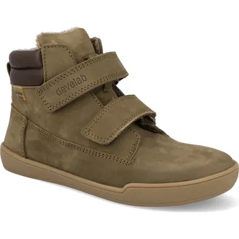 Dívčí zimní obuv Barefoot dětské zimní boty Develab - Mid Boot 2 WP Kaki Nubuck zelené Velikost: 34