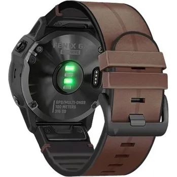 Ostatní příslušenství k chytrým hodinkám eses Sportovní kožený řemínek pro Garmin - Tmavě hnědý, QuickFit 26 mm