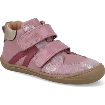 Dětská sportovní obuv Barefoot dětské kotníkové boty Develab - Sneaker 2 Velcro - Leather Old Pink růžové Velikost: 25
