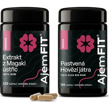 AjemFIT Balíček pro Podporu Vitality - 100% ČISTÁ BIO RAW HOVĚZÍ JÁTRA - 60/180 kapslí (30g/90g) + 100% ČISTÝ EXTRAKT Z ÚSTŘIC MAGAKI (Japonsko) - 120 kapslí (36g)