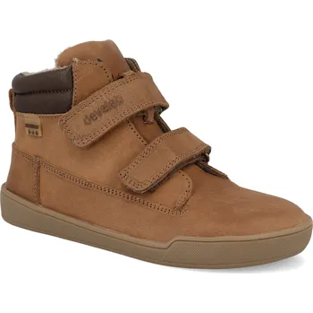 Dívčí zimní obuv Barefoot dětské zimní boty Develab - Mid Boot 2Velcro WP Cognac hnědé Velikost: 33