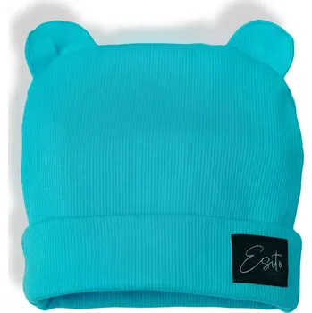 Kojenecké oblečení ESITO | Zimní žebrovaná čepice s oušky Color Turquoise - tyrkysová / 38