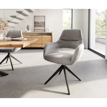 Jídelní židle DELIFE Jídelní židle Yago-Flex s područkami samet šedá křížová podnož široká černá taštičkové pružiny