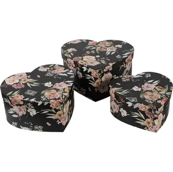 Úložný box Sada 3 černých úložných boxů ve tvaru srdce s motivem dopisů a motýlků – 28x26x14/24x23x12/21x20x10 cm