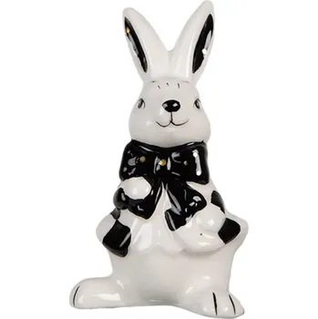Figurka bílého zajíčka s černou mašlí – 9 cm