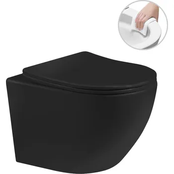 CERANO - WC závěsné Verde, Rimless + Slim/UF sedátko - černá lesklá - 49x36 cm