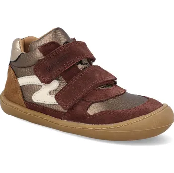 Barefoot dětské kotníkové boty Develab - Sneaker 2 Velcro - leather Burgundy vínové Velikost: 26