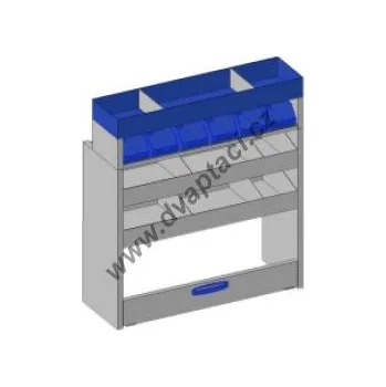 Dílenský regál Vestavba vozidla ZS 100/5 - Regál s policemi a plastovými kontejnery