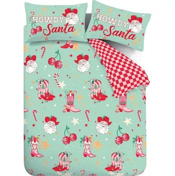 Povlečení Zelené/růžové povlečení na dvoulůžko/prodloužené 230x220 cm Santa's Howdy Christmas – Catherine Lansfield ID_1801745