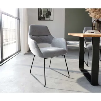 Jídelní židle DELIFE Jídelní židle Yago-Flex s područkami samet šedá tenká podnož černá taštičkové pružiny