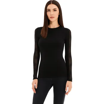 Dámské tričko Jadea - Dámské bavlněné tričko s dlouhými rukávy z tylu - černá/M