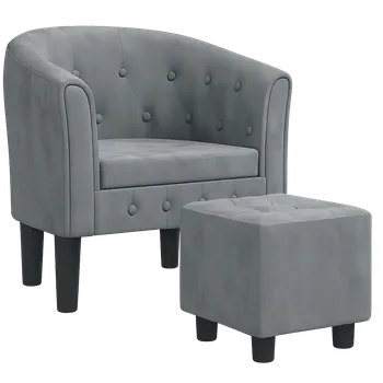 Křeslo Křeslo klubové, s taburetem, nohy masiv tmavé, látka šedá, CLUBBY 4