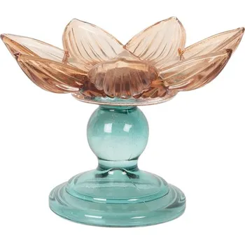 Svícen Modro-oranžová skleněná dekorace květina / svícen Arilies – 10x10 cm