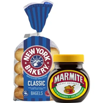 Marmite pomazánka z kvasnicového extraktu 250 g + New York Bakery Classic pšeničné bagely 4 x 75 g