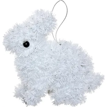 Vánoční ozdoba Bílá velikonoční závěsná ozdoba střapatý králíček – 14 cm