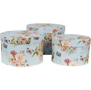 Úložný box Sada 3 modrých úložných boxů s motivem dopisů a motýlků – 24x16 / 22x15 / 21x13 cm