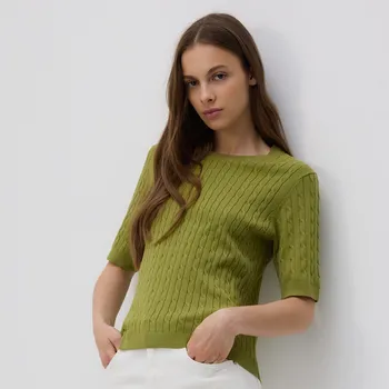 Dámský svetr Reserved - Svetr s ozdobným pletením - olivová - YT256-91X - YT256-91X-XL