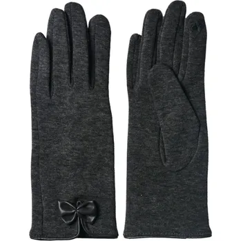 Rukavice Šedé dámské zimní rukavice s koženou mašličkou Monwil – 8x24 cm