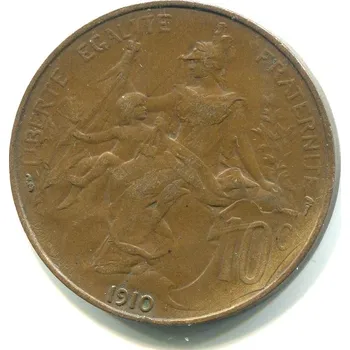 Sběratelství FRANCIE. 10 centimes 1910.