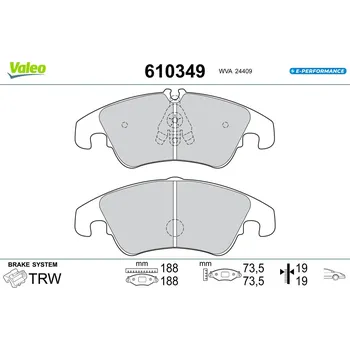 Brzdová destička Sada brzdových destiček, kotoučová brzda VALEO 610349