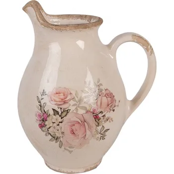 Béžový dekorační keramický džbán s růžemi Rosien S - 16*12*19 cm