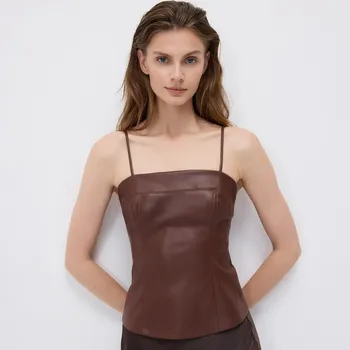 Dámské tričko Reserved - Top z imitace kůže - hnědá - 498GA-88X - 498GA-88X-S