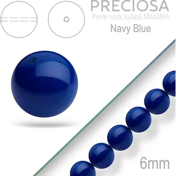 Dětské navlékací korálky Preciosa Perle voskovaná kulatá MAXIMA barva Navy Blue velikost 6mm. Balení návlek 21Ks.