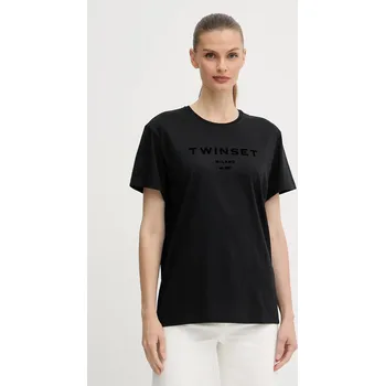 Bavlněné tričko Twinset dámské, černá barva, 252TP2050 99X, vel. M